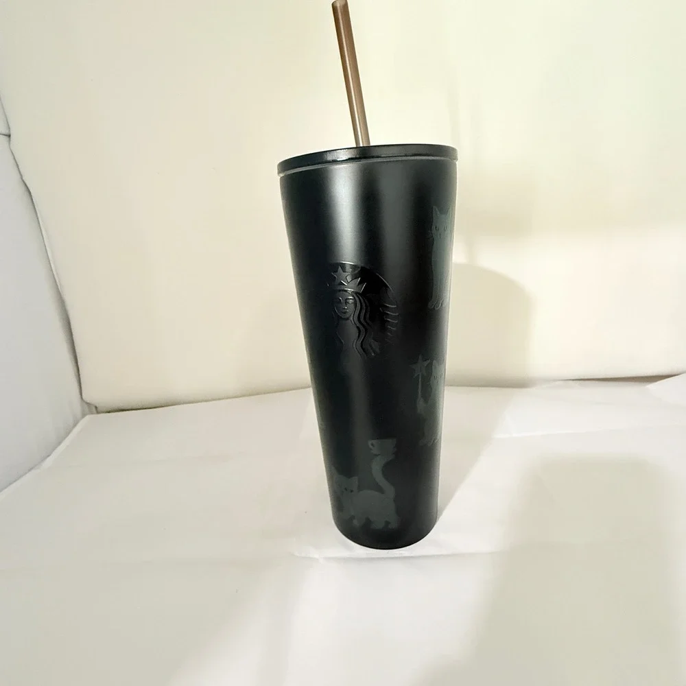 Starbucks Halloween 2026 BLACK CAT cold cup tumbler 23 oz with straw - NEW